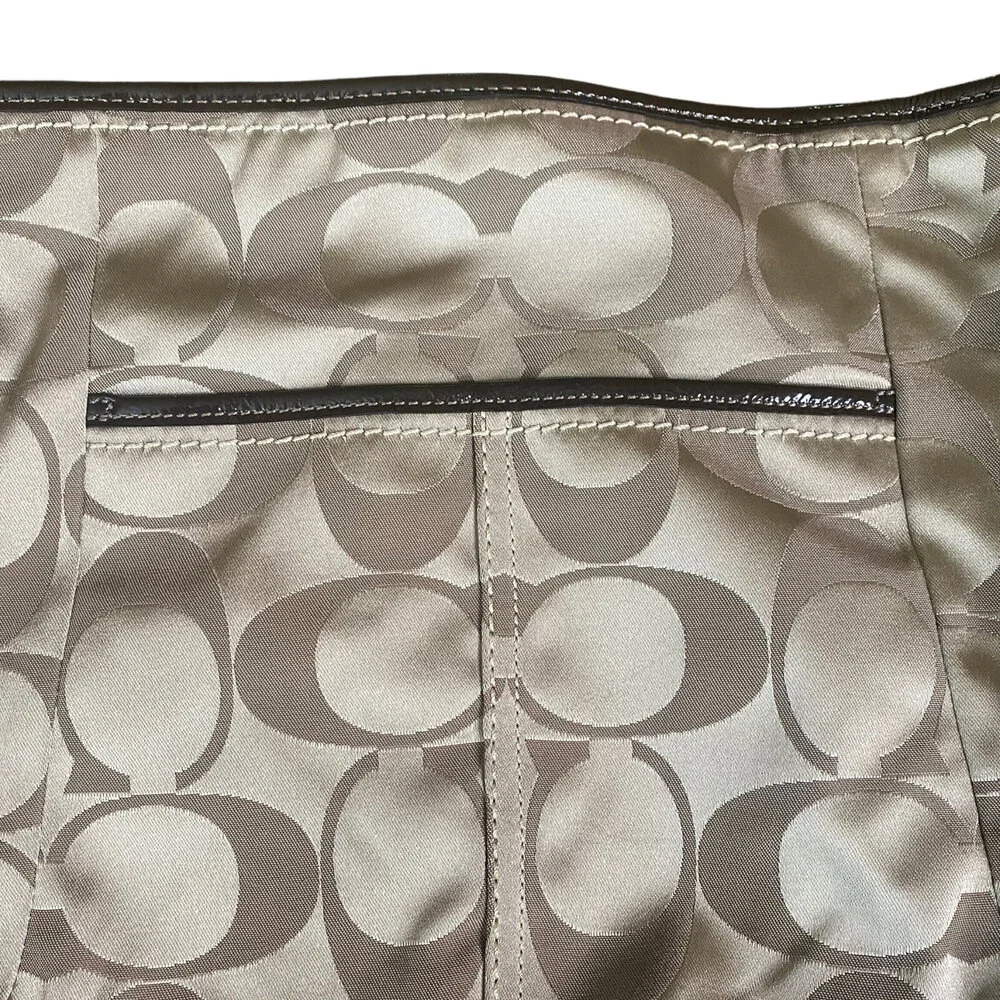 Coach Soho Sateen Signature Hobo Bag Gold Khaki Brown Tote - Picture 5 of 6